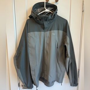 Outdoor Research Men’s Helium Rain Jacket Large Grey Pertex Shield Hidden Hood